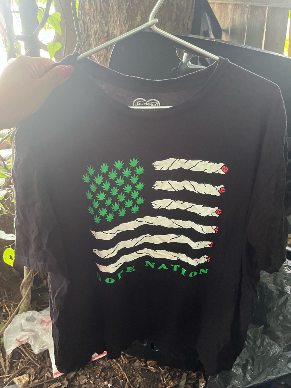 Dope Nation Black Graphic Tee with Green Leaf Flag